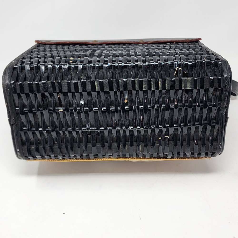 VTG‎ Black Wood Wicker Under the Sea Fish Scene Windowpane Purse Novelty Handbag - Picture 7 of 16